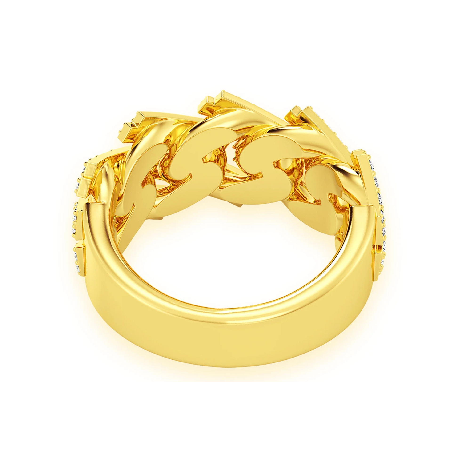 Serrated Cuban Diamond Ring in 14K yellow gold, alternate view