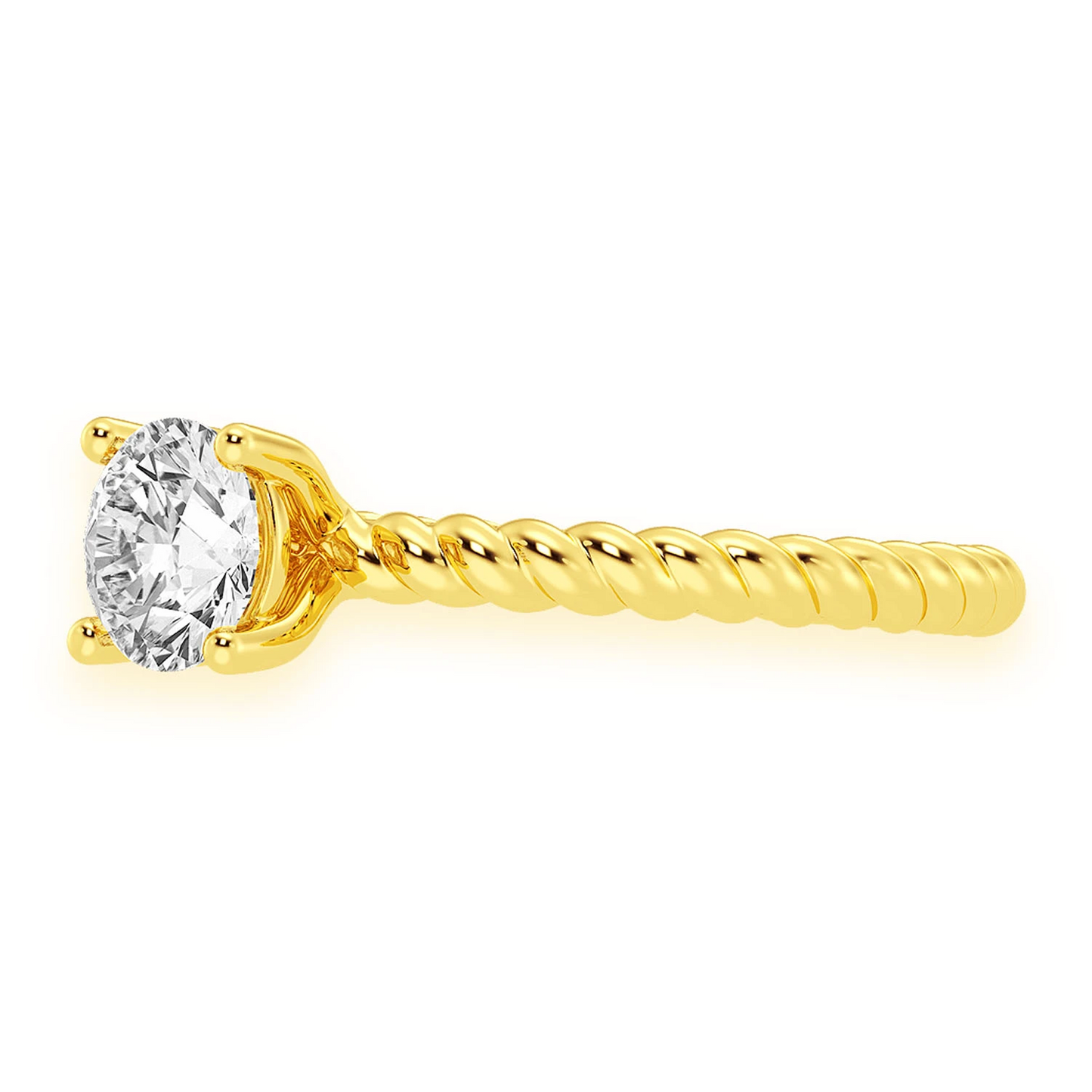 Classic Twist Band Solitaire Diamond Ring in 14K yellow gold, detail view