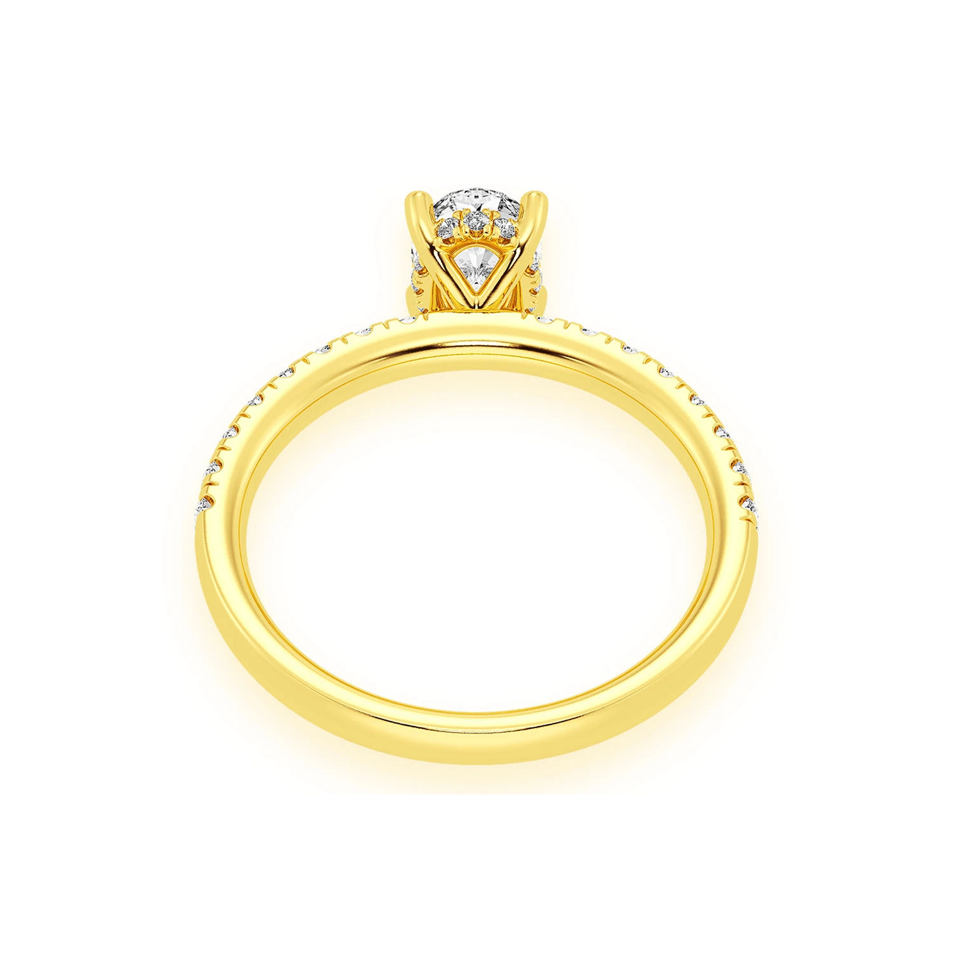 Oval Solitaire One Row Under Halo Ring in 14K yellow gold, alternate view