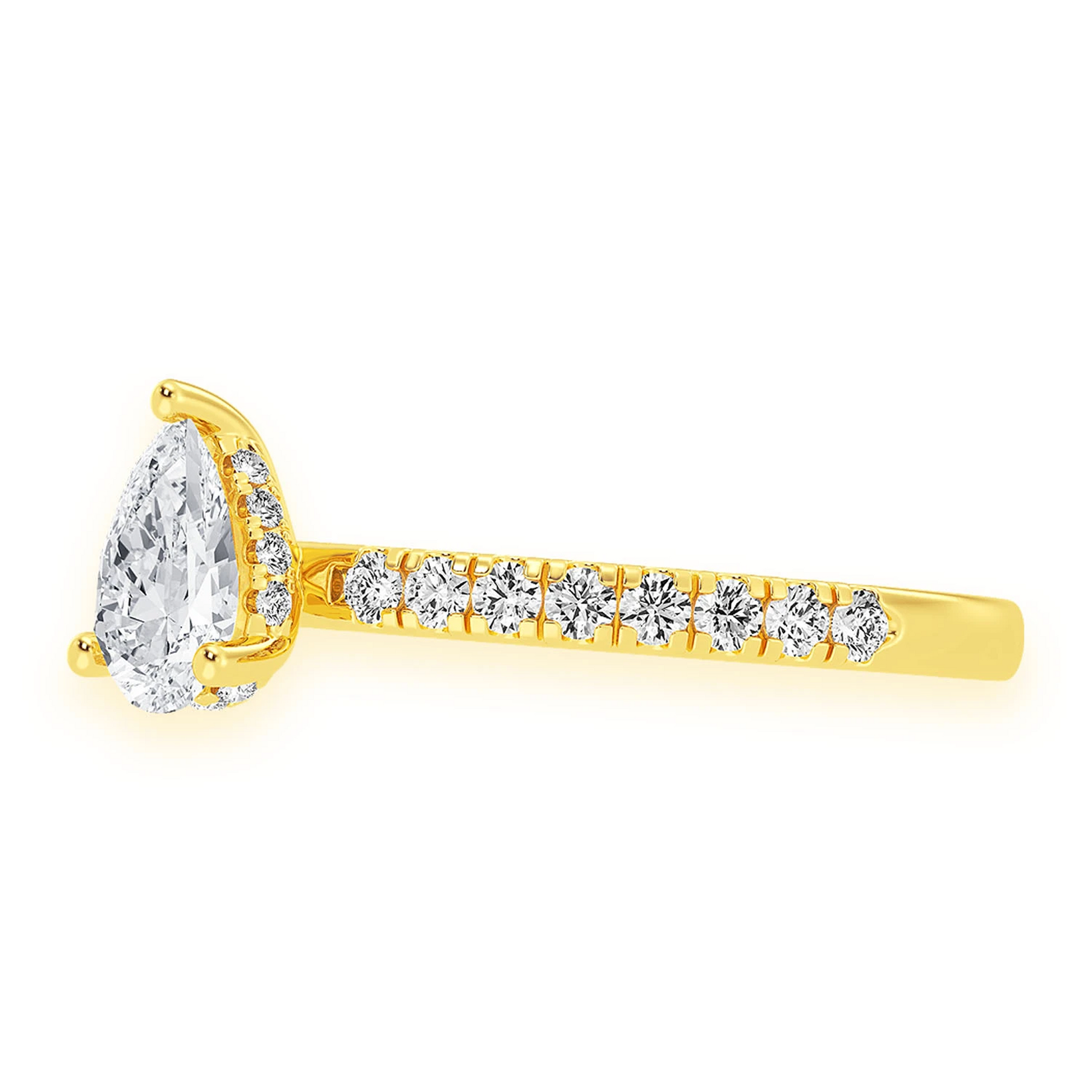 Signature One Row Under Halo Diamond Ring in 14K yellow gold, detail view