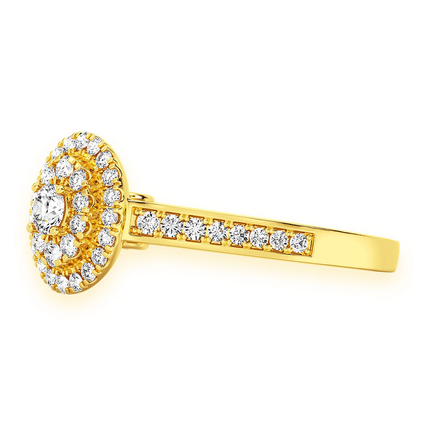 Layered Oval Diamond Engagement Ring in 14K yellow gold, detail view