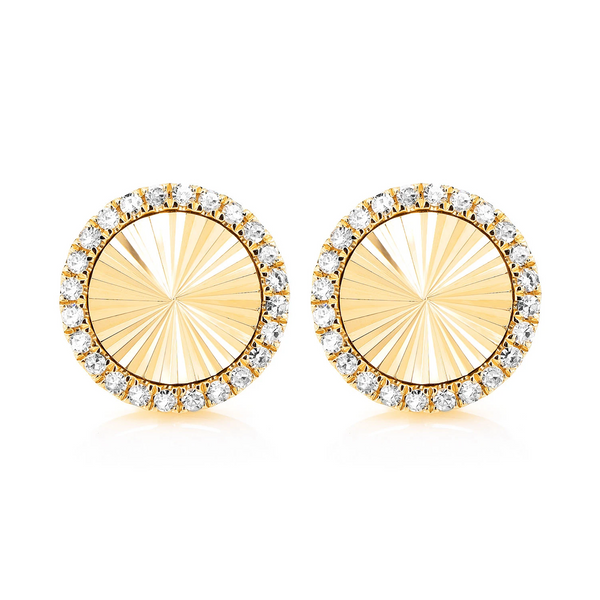 Starburst Disc Diamond Halo Stud Earrings