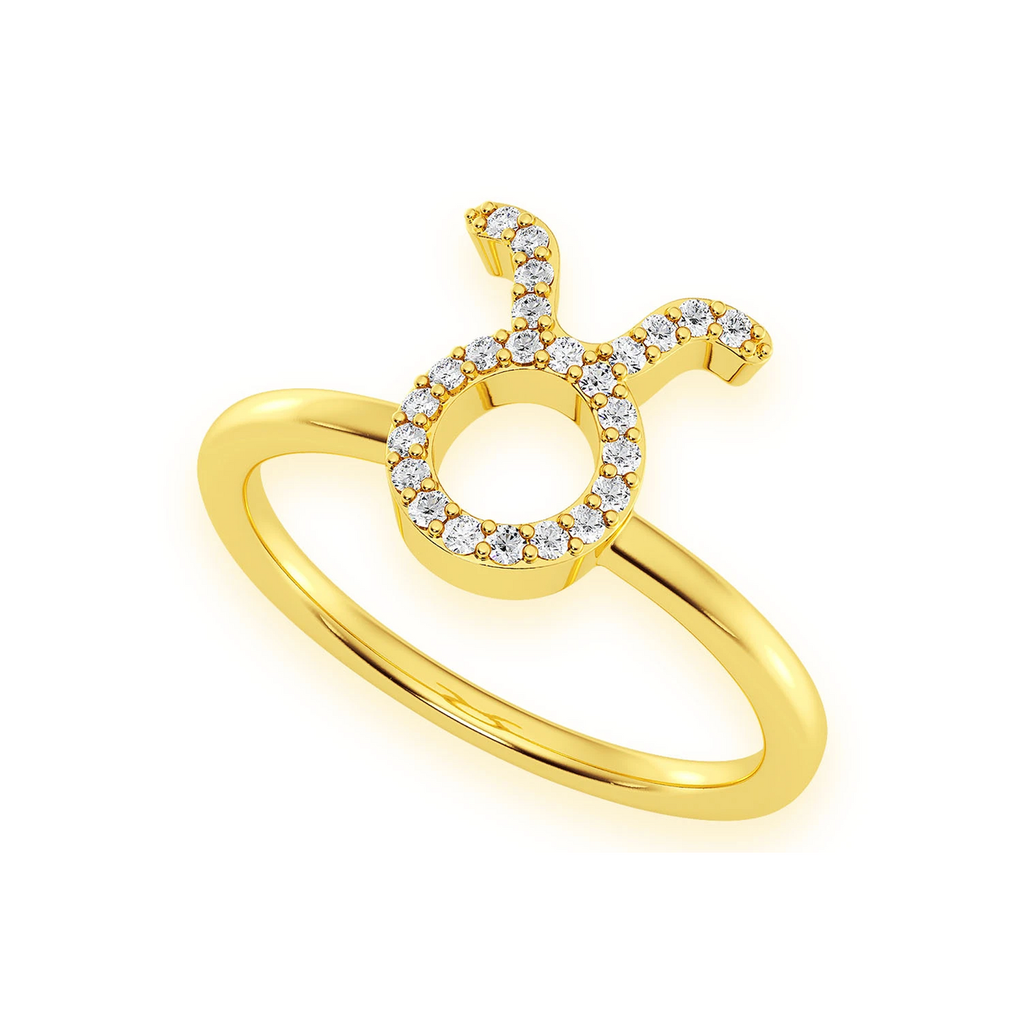 Zodiac Diamond Ring in 14K yellow gold, Taurus design, detail view