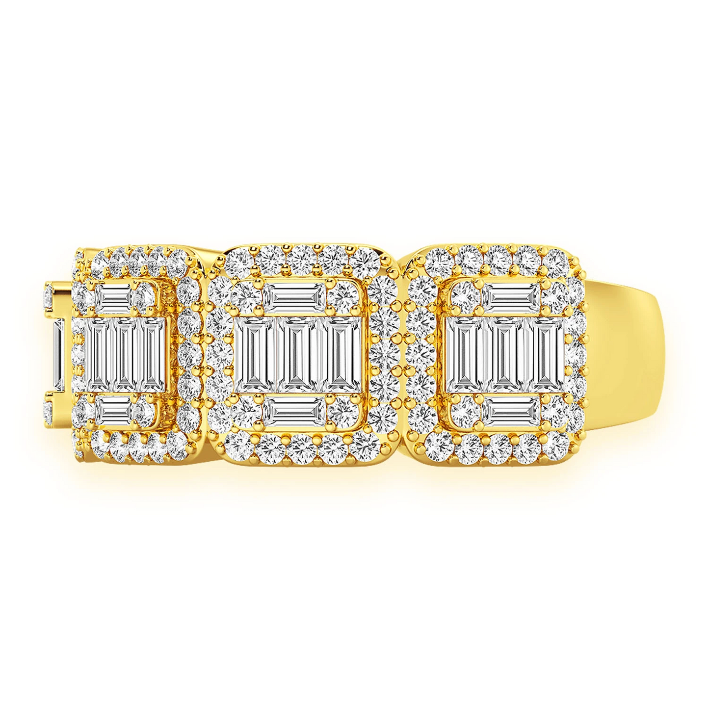 Baguette & Round Diamond Band Ring in 14K yellow gold, detail view