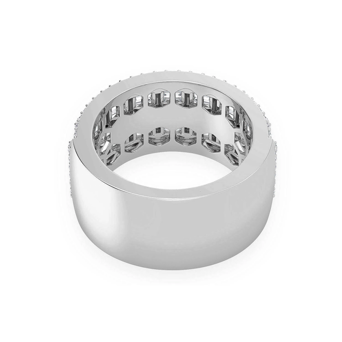 Super Baguette & Round Diamond Band Ring in 14K white gold, detail view
