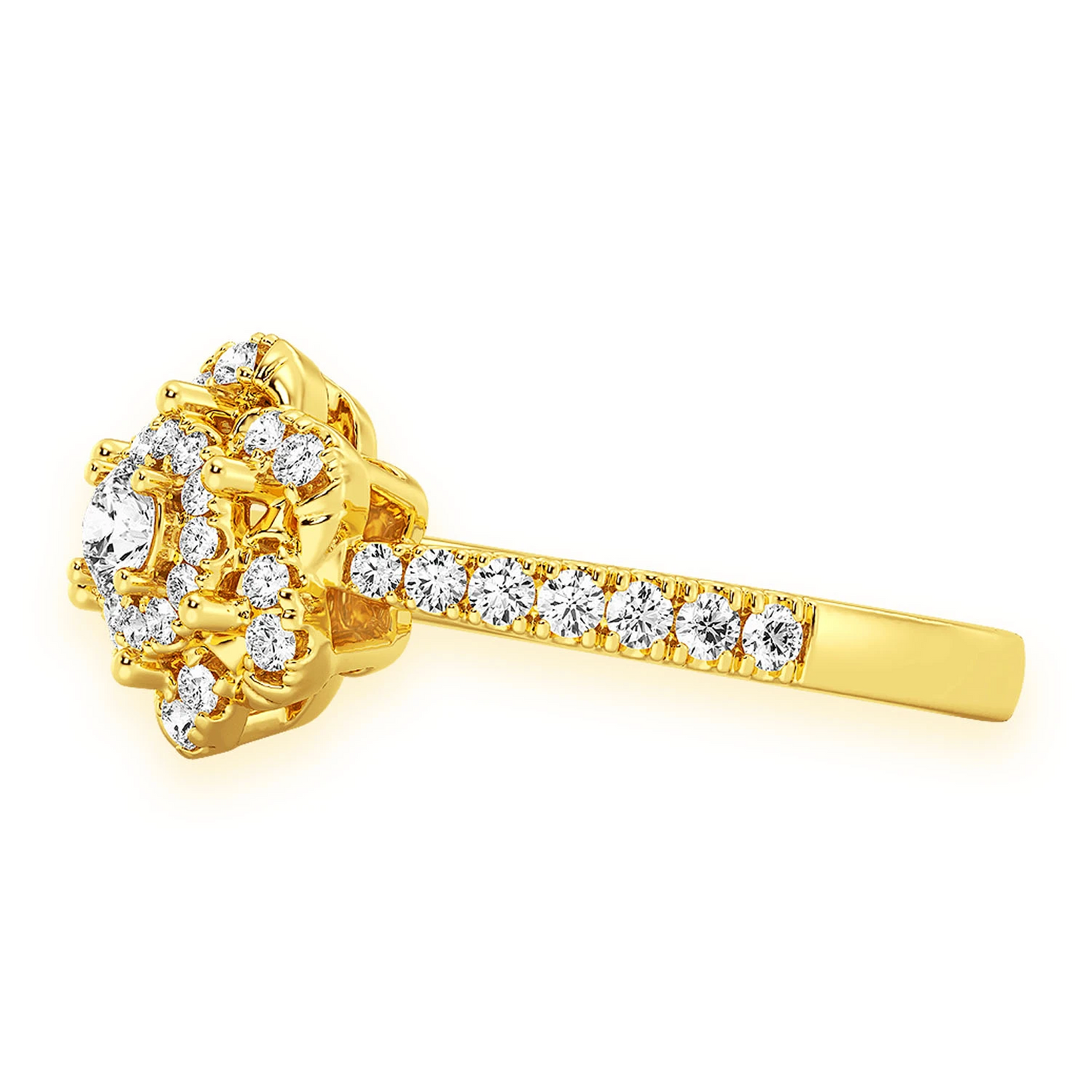 Three Layer Floral Single Band Engagement Ring in 14K yellow gold, detail view