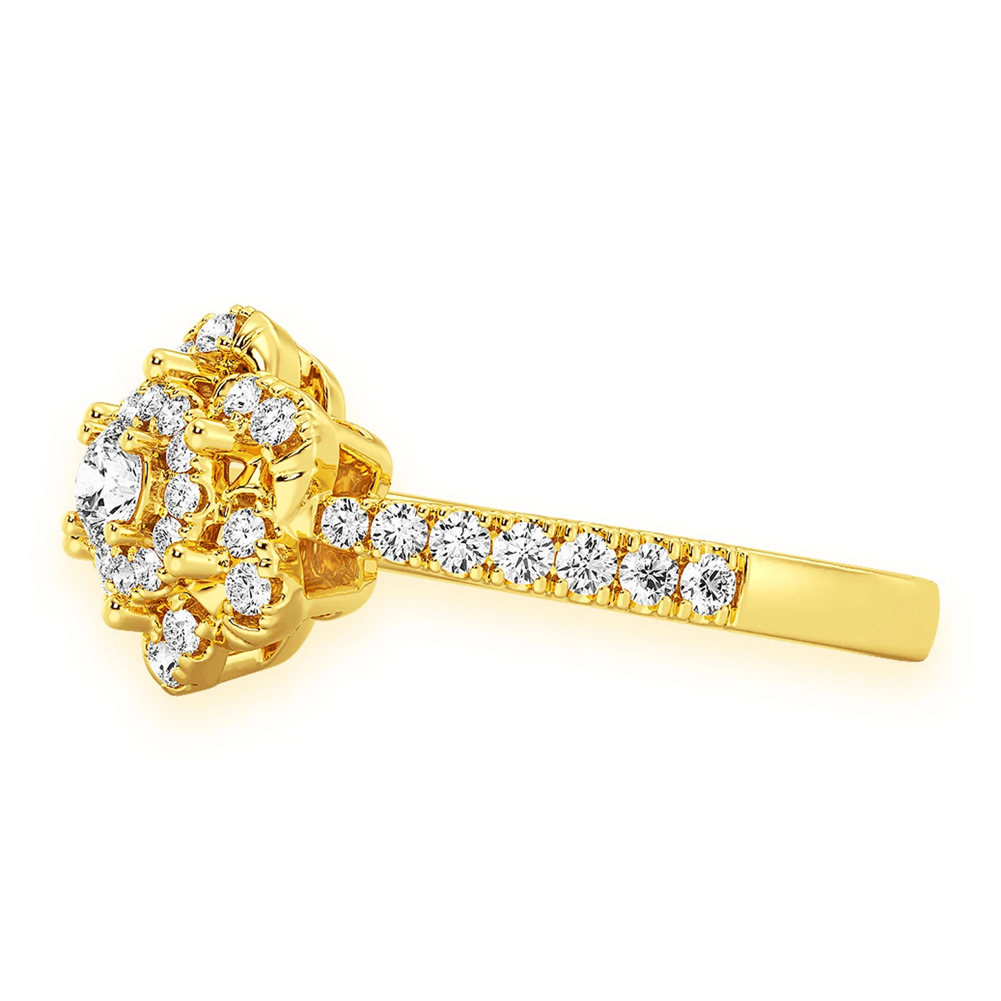 Three Layer Floral Single Band Engagement Ring in 14K yellow gold, detail view