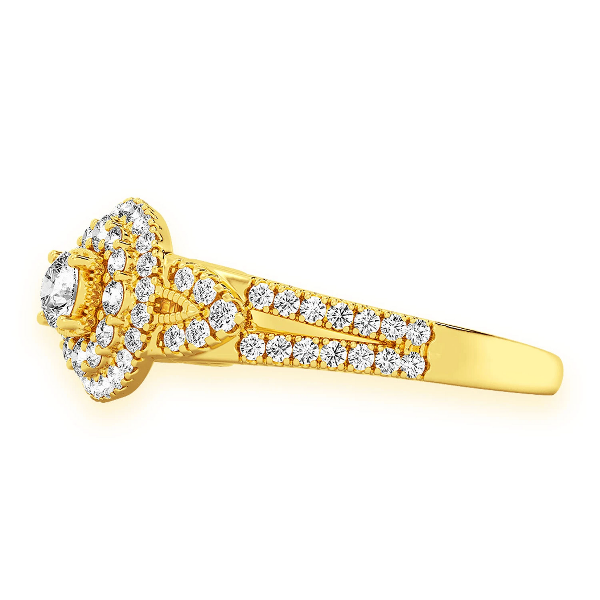 Fancy Shank Tiered Halo Ring in 14K yellow gold, side view
