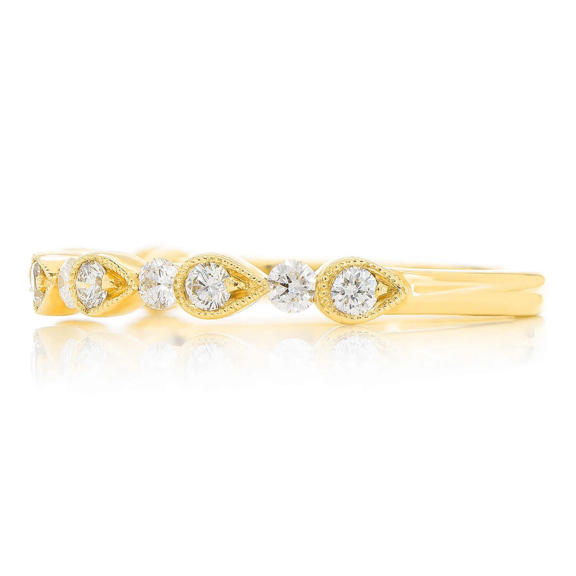 Round & Pear Bezel Stackable Diamond Ring in 14K yellow gold, alternate view