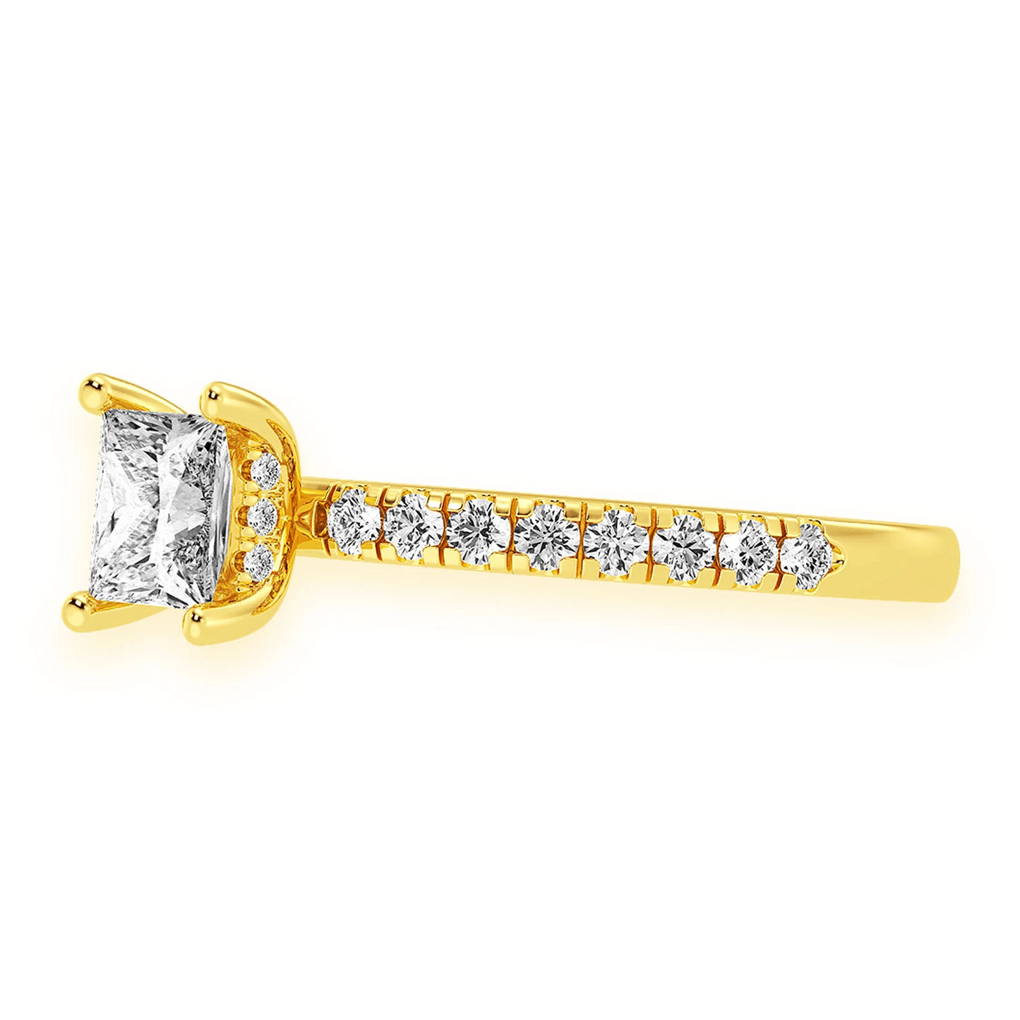 0.75ct Princess Cut Under Halo Diamond Engagement Ring in 14K rose gold, detail view