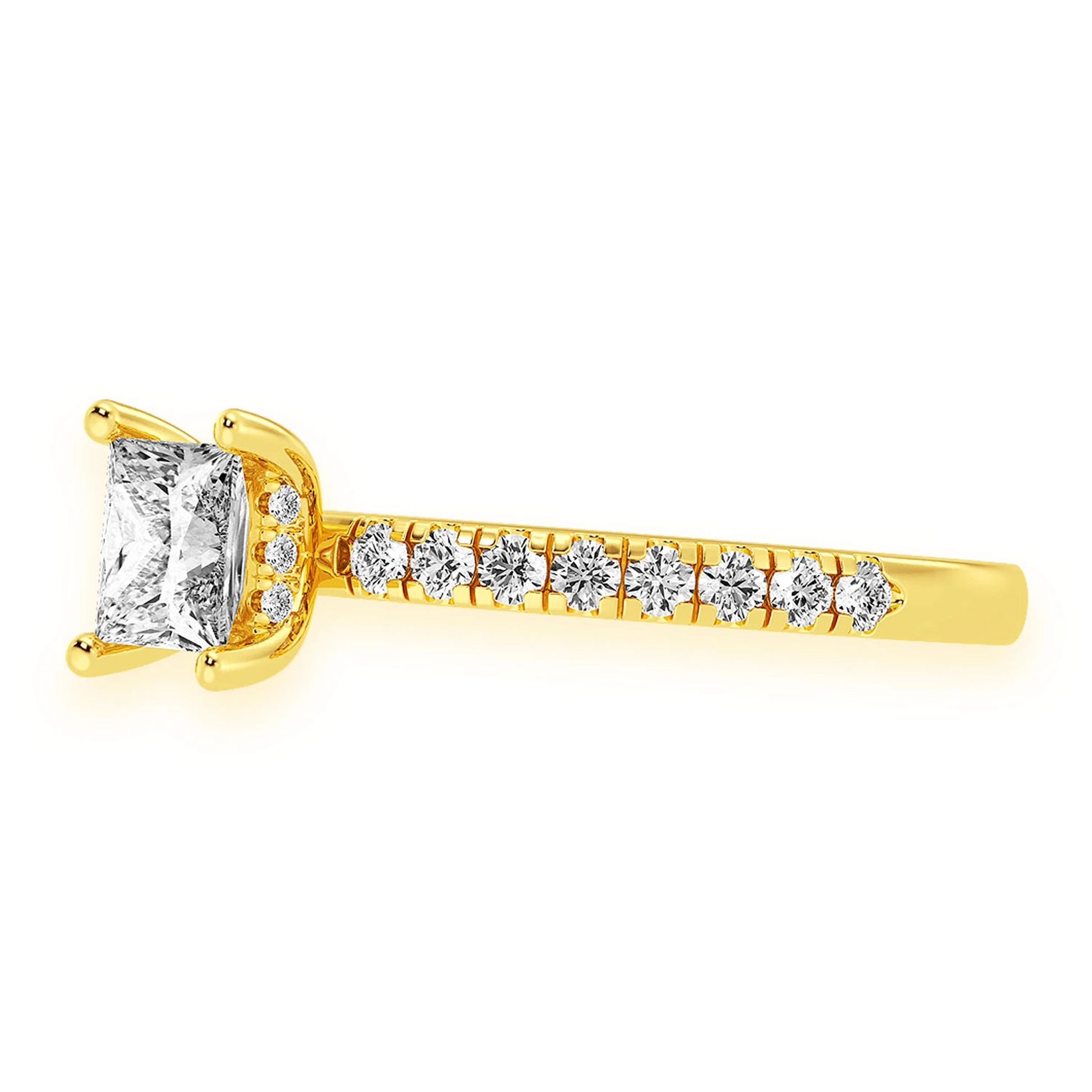 0.75ct Princess Cut Under Halo Diamond Engagement Ring in 14K rose gold, detail view
