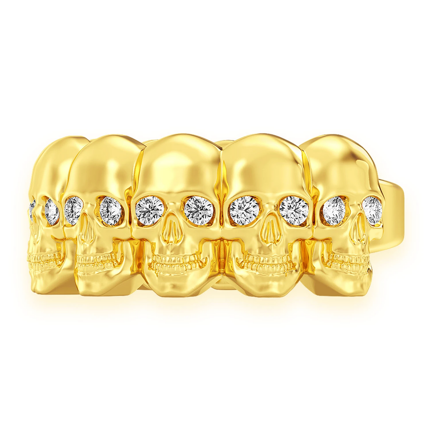 Nine Skull Diamond Ring in 14K yellow gold, detail view