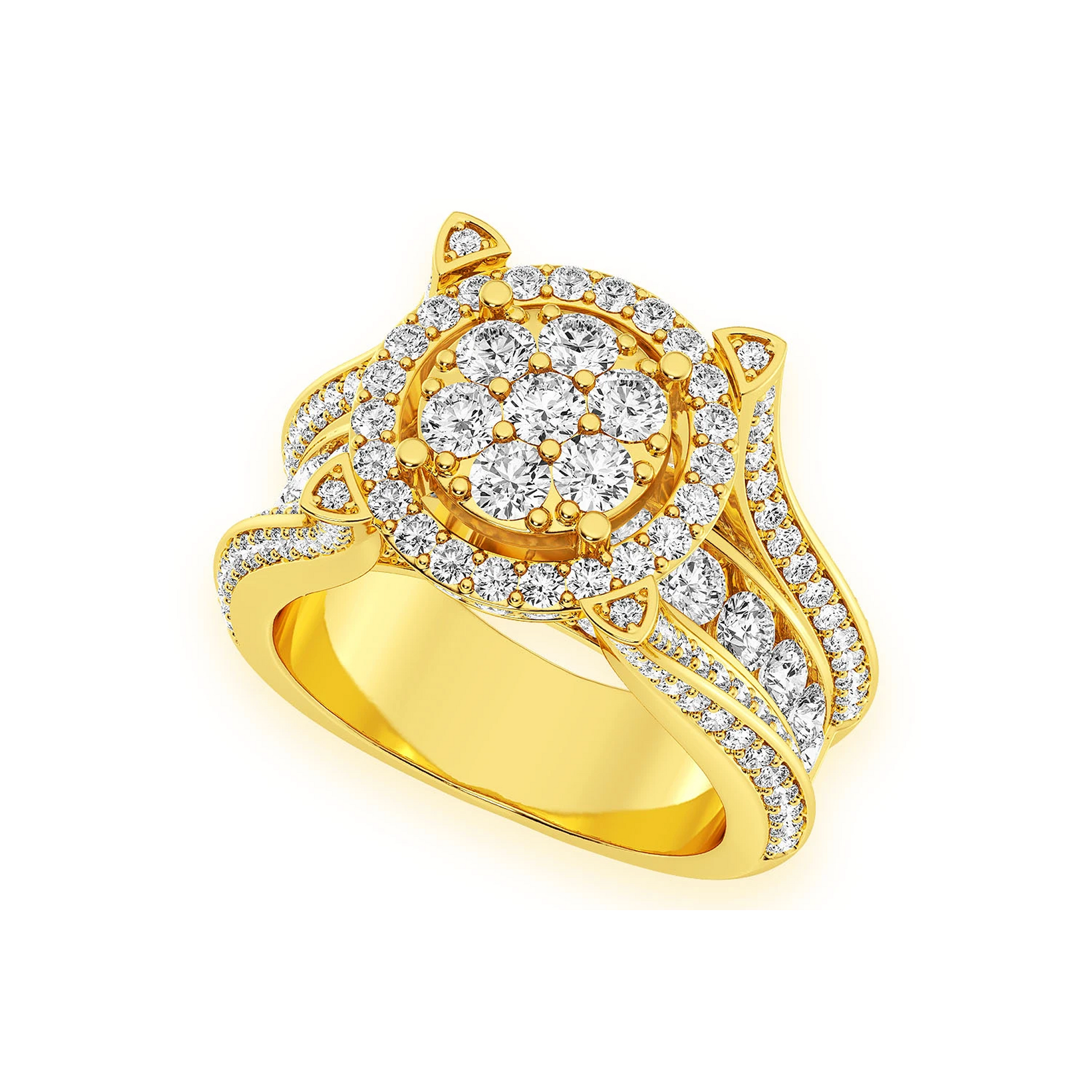 Mosaic Cluster Diamond Ring in 14K yellow gold, angled view