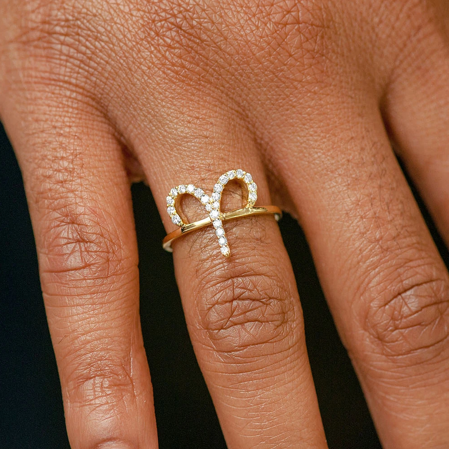 Zodiac Diamond Ring in 14K yellow gold, Aries design, alternate view