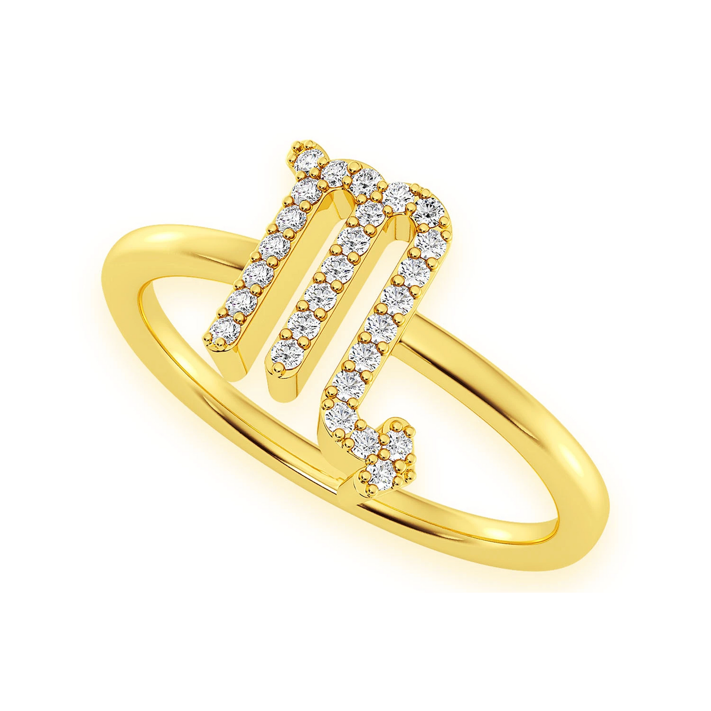 Zodiac Diamond Ring in 14K yellow gold, Scorpio design, detail view