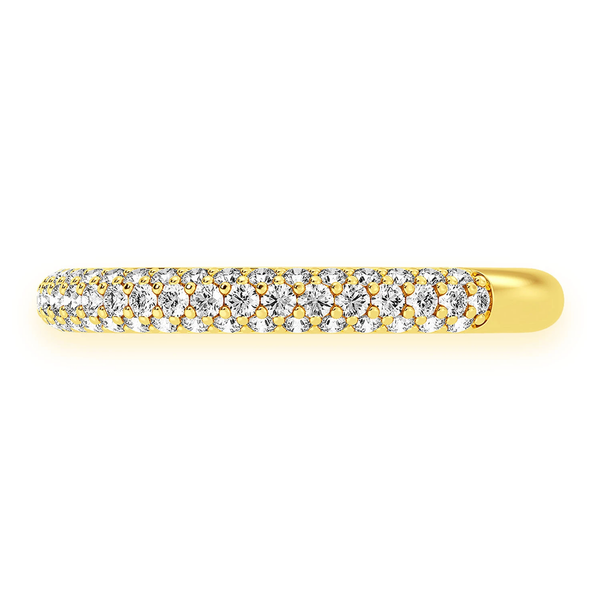 Thin Three Row Pavé Diamond Ring in 14K yellow gold, detail view
