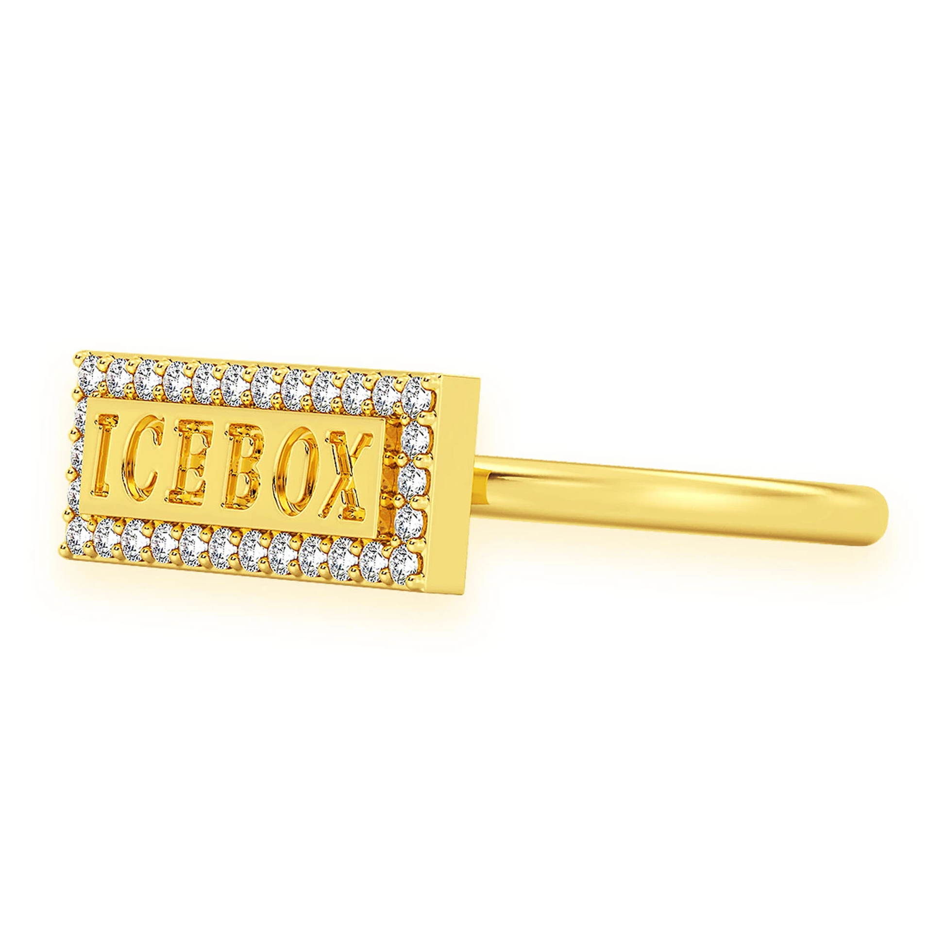 Icebox Logo Silhouette Diamond Ring in 14K yellow gold, detail view