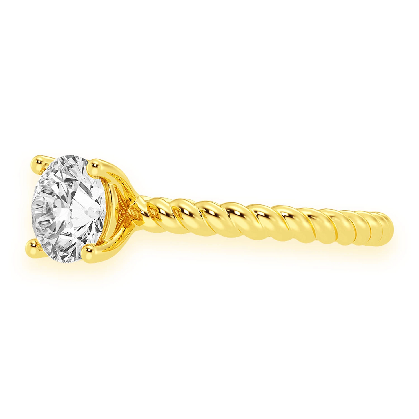 Twist Band Solitaire Diamond Ring in 14K yellow gold, detail view