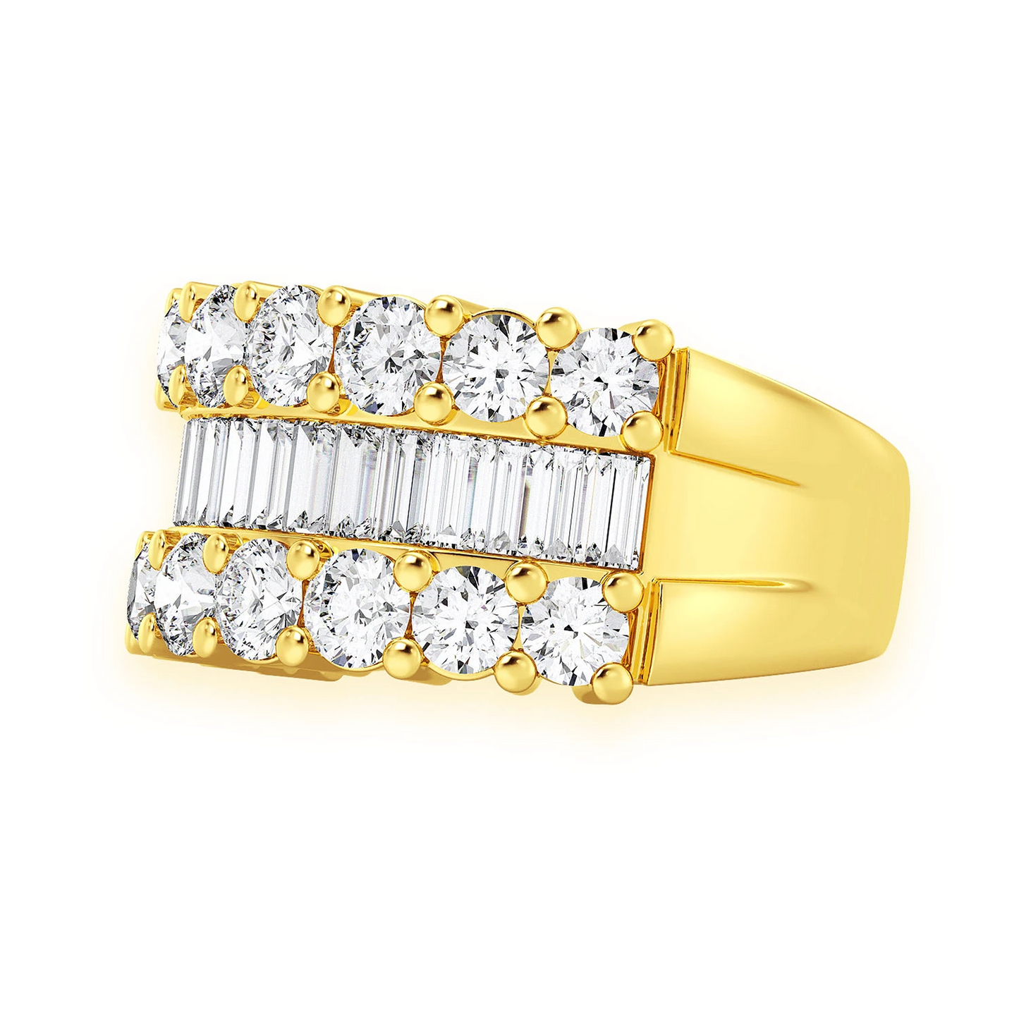 Single Row Baguette Diamond Band Ring in 14K yellow gold, side view