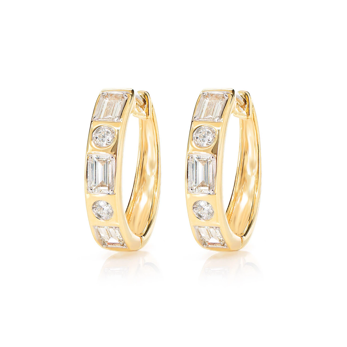 Gypsy Set Baguette Diamond Hoop Earrings