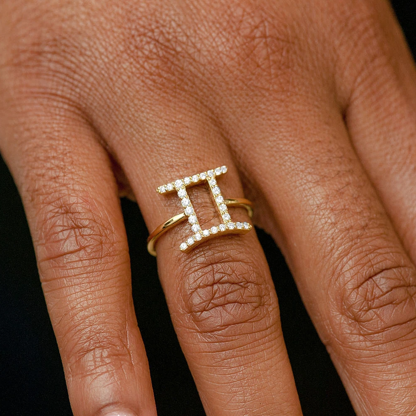 Zodiac Diamond Ring in 14K yellow gold, Gemini design, alternate view