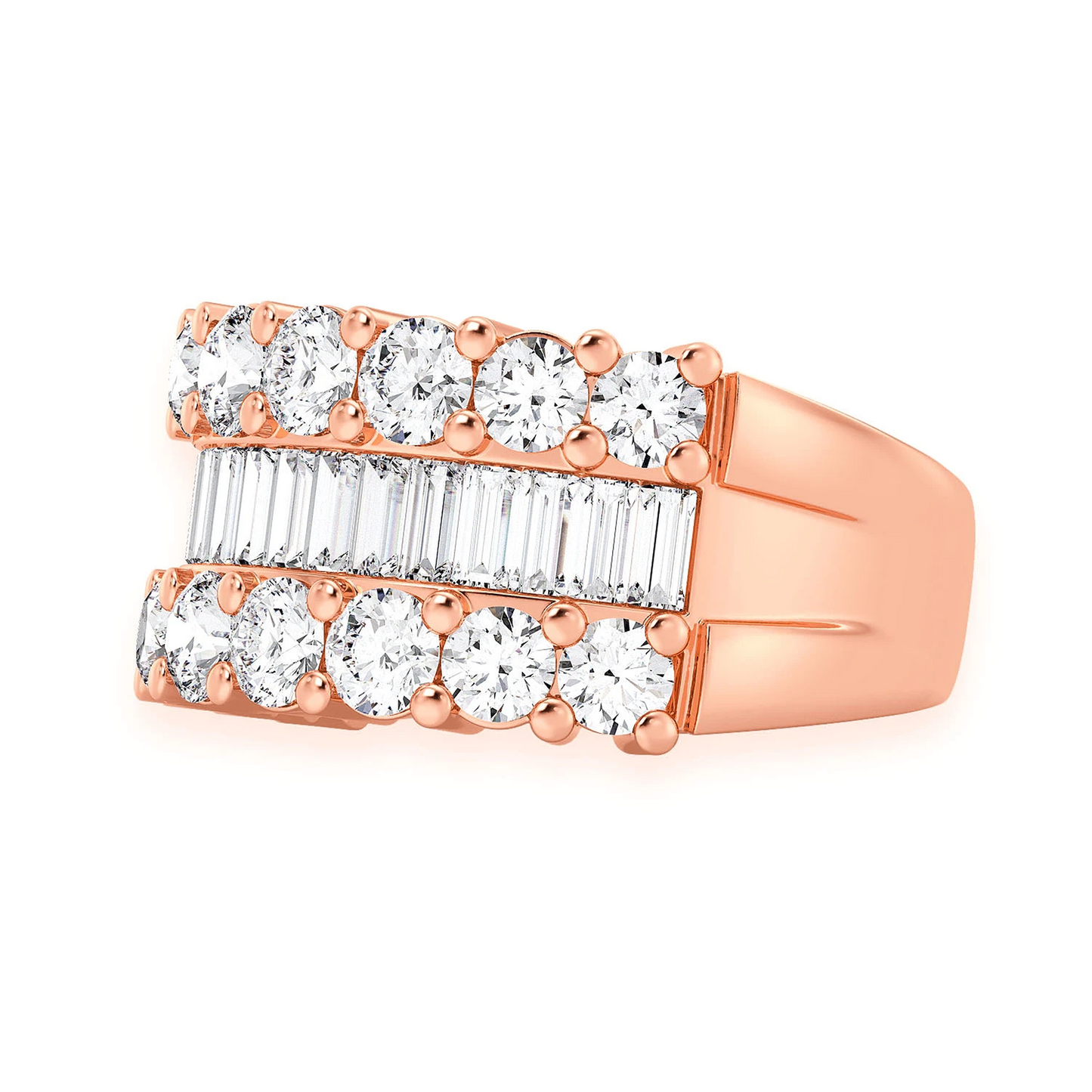 Single Row Baguette Diamond Band Ring in 14K rose gold, side view