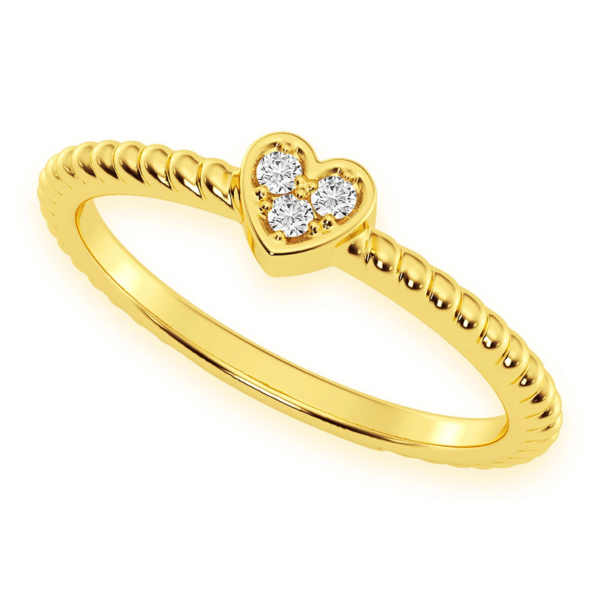 Heart Rope Diamond Ring in 14K yellow gold, detail view