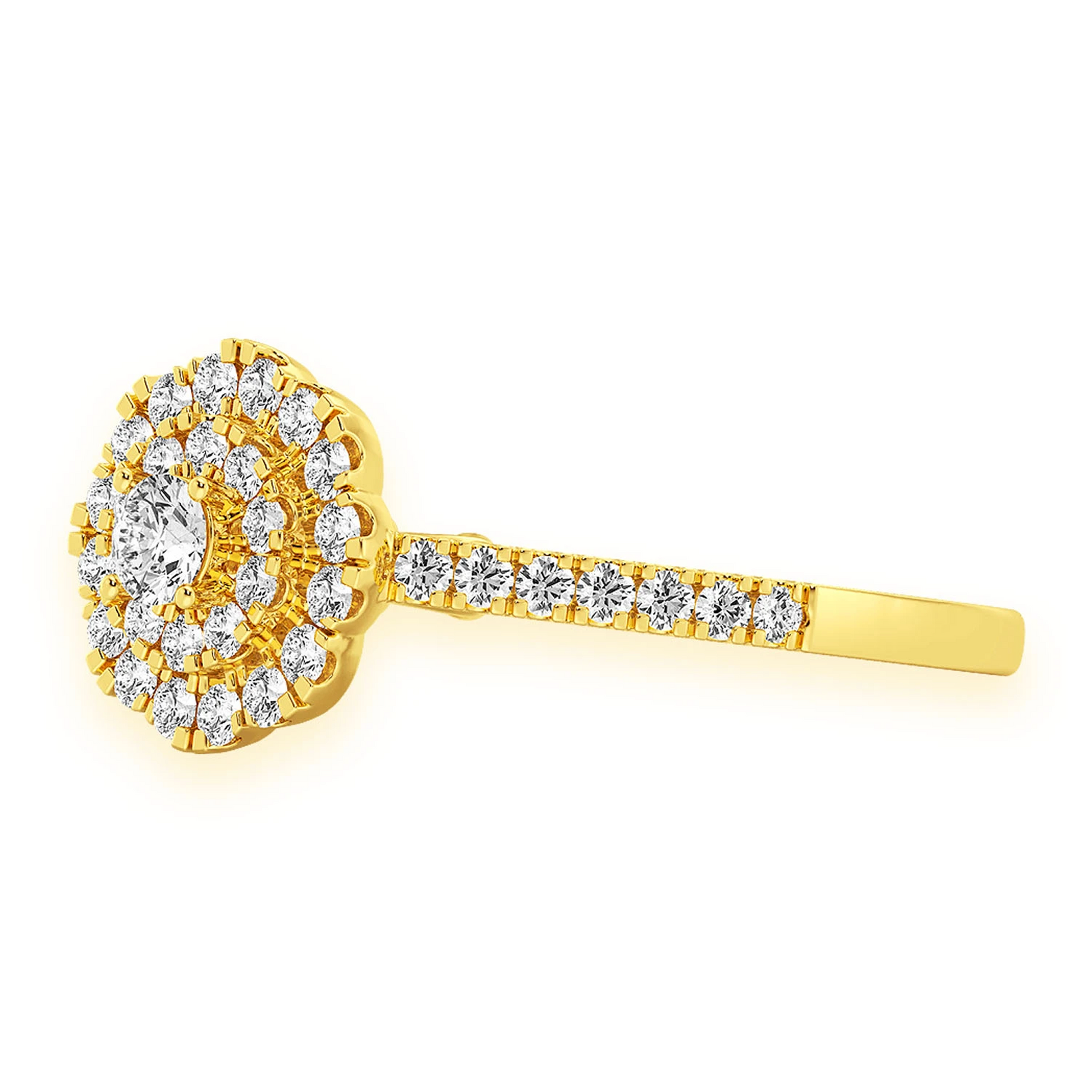 Single Band Floral Diamond Engagement Ring in 14K yellow gold, side view