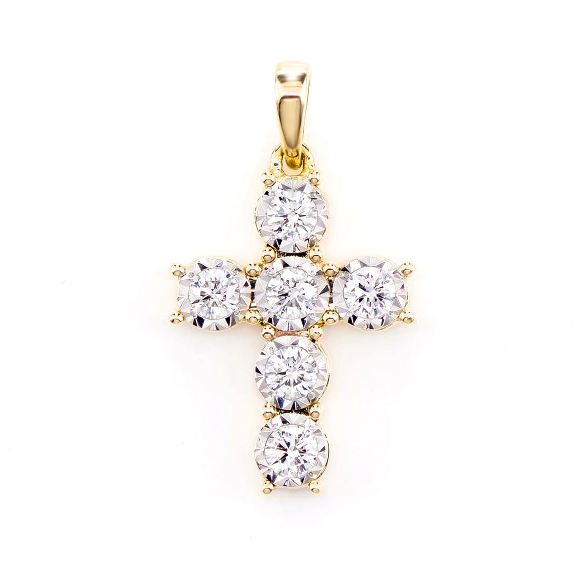 Six Stone Miracle Set Diamond Cross Pendant 0.33ctw