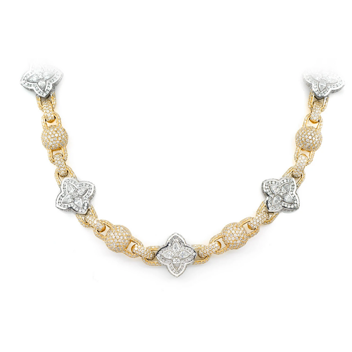 Beaded Floral Marquise Diamond Link Necklace