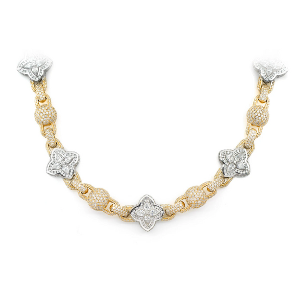Beaded Floral Marquise Diamond Link Necklace
