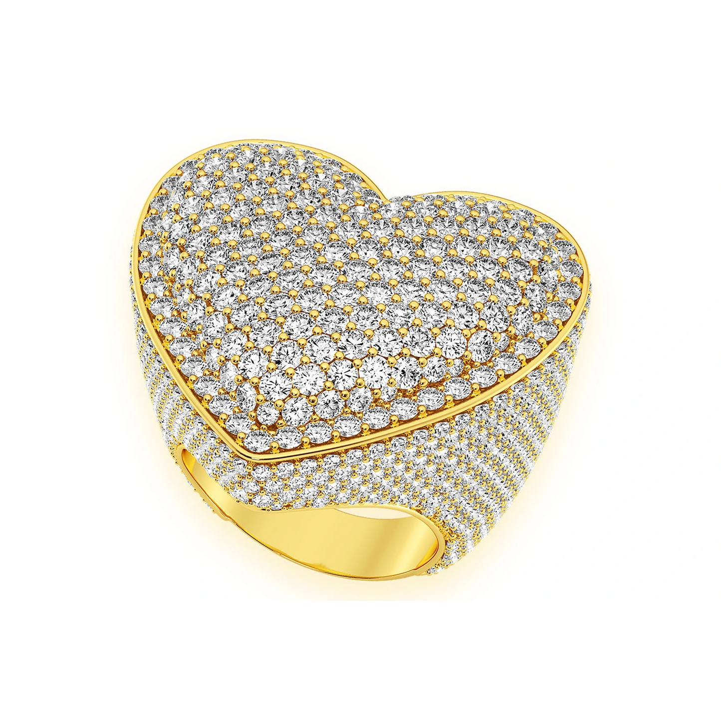 Deluxe Bubbly Heart Signet Ring in 14K yellow gold, angled view