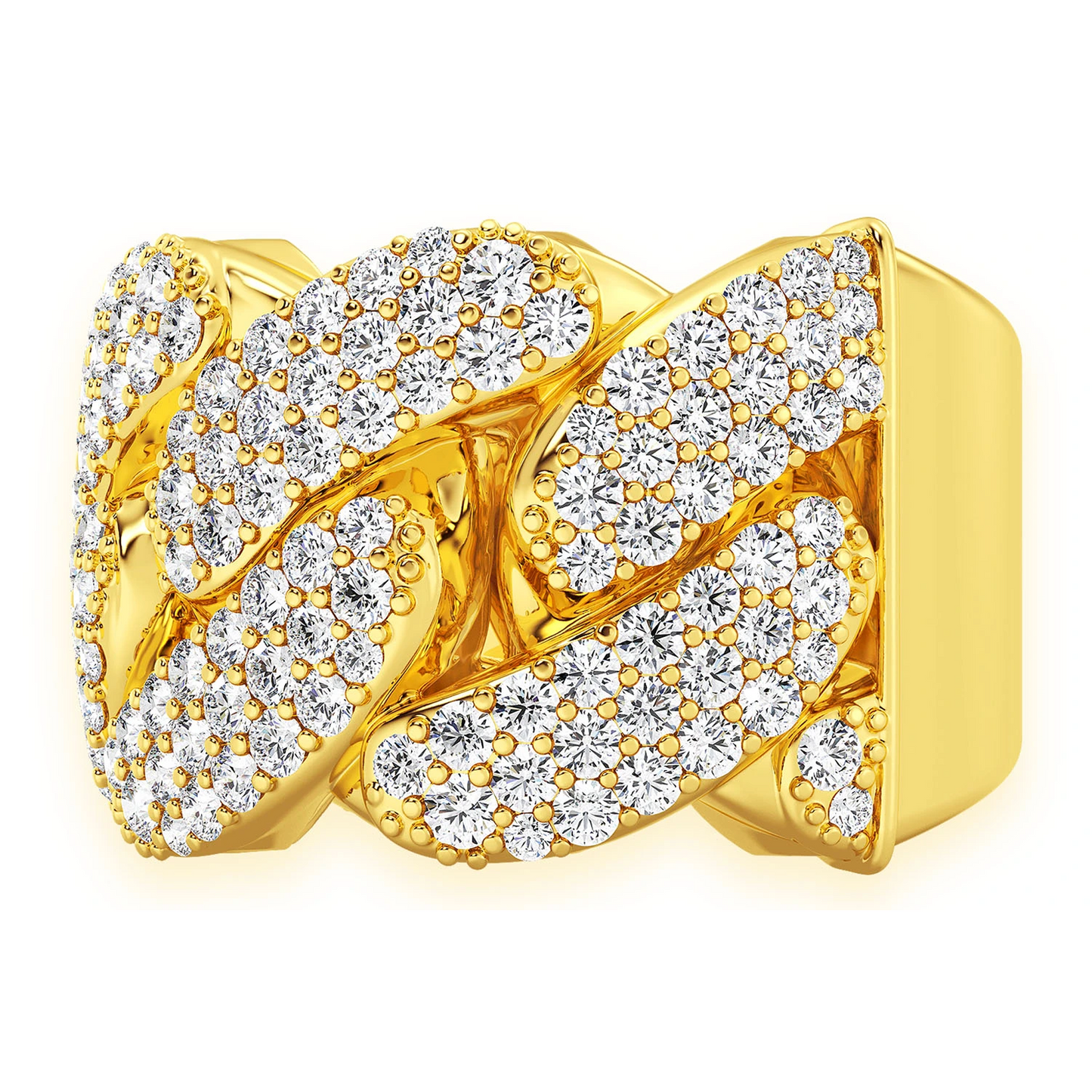 Iced Out Cuban Ring in 14K yellow gold, 13mm | 2.50ctw, side view