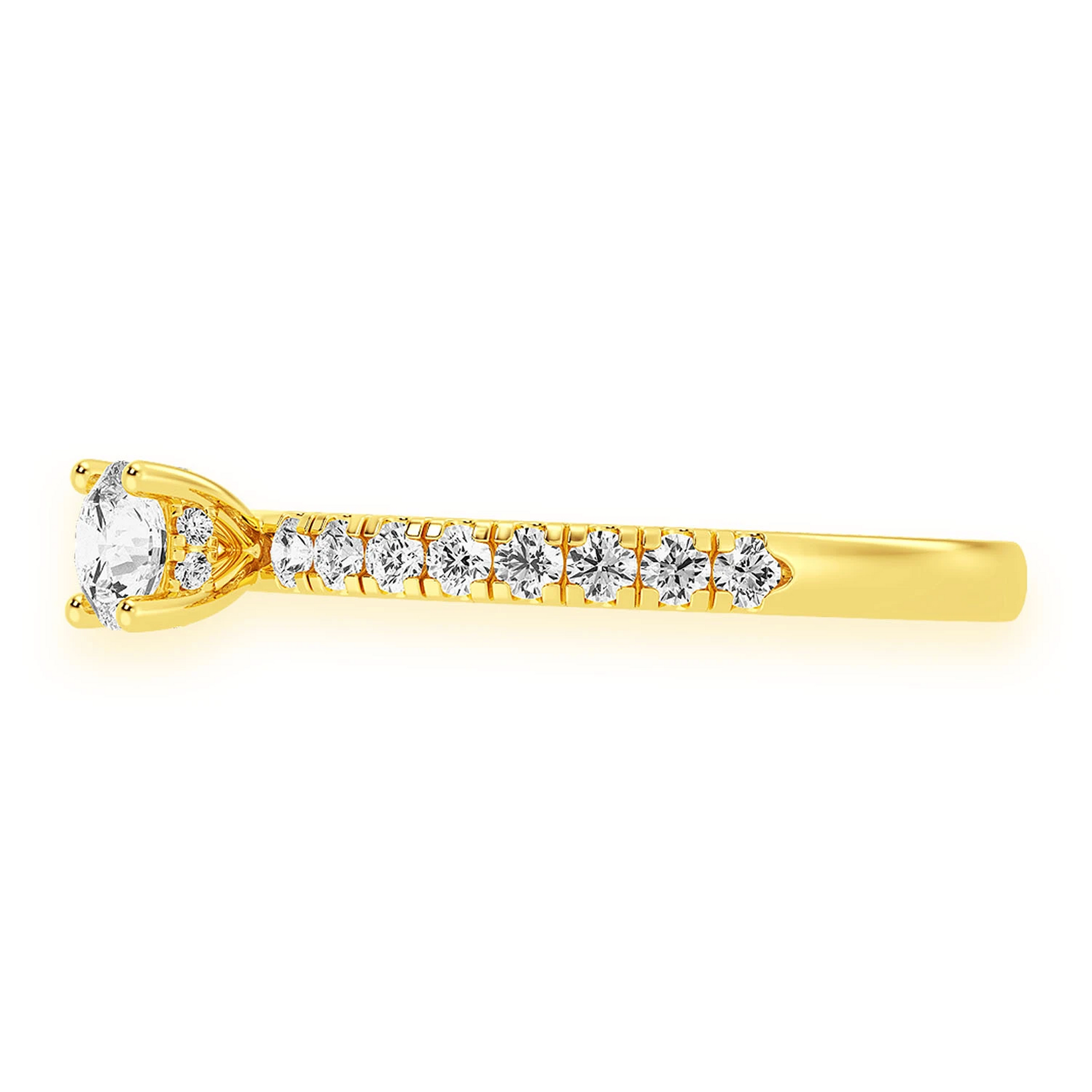 Classic One Row Under Halo Diamond Ring in 14K yellow gold, detail view