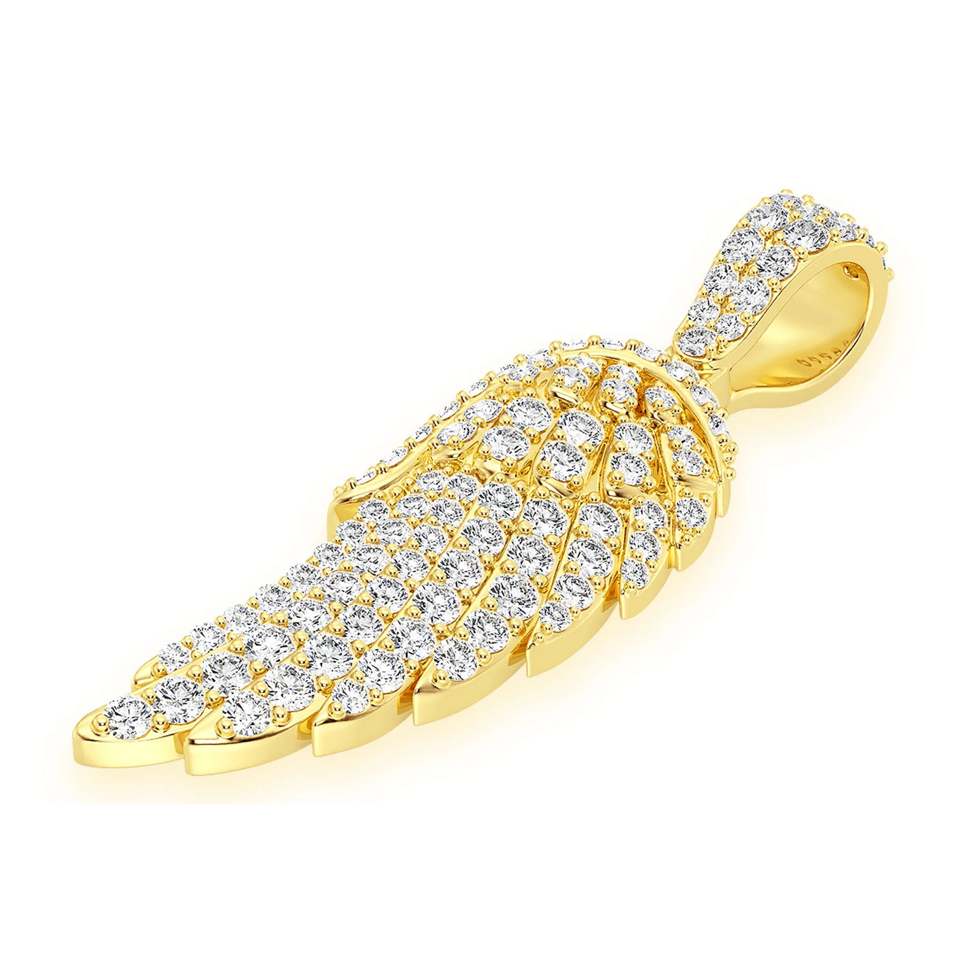 Angel Wing Feather Diamond Pendant in 14K yellow gold, Entry | 0.85ctw, detail view