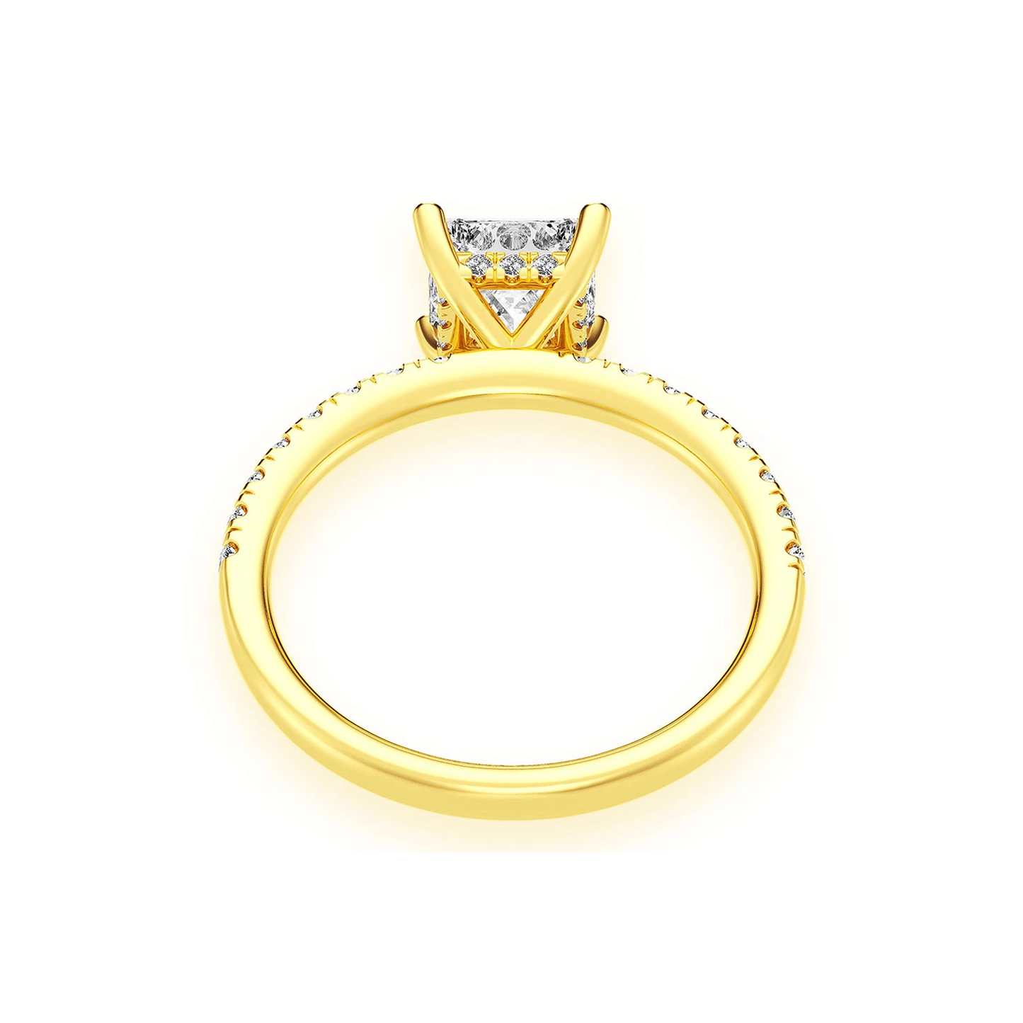 1ct Princess Cut Under Halo Diamond Ring in 14K yellow gold, alternate view