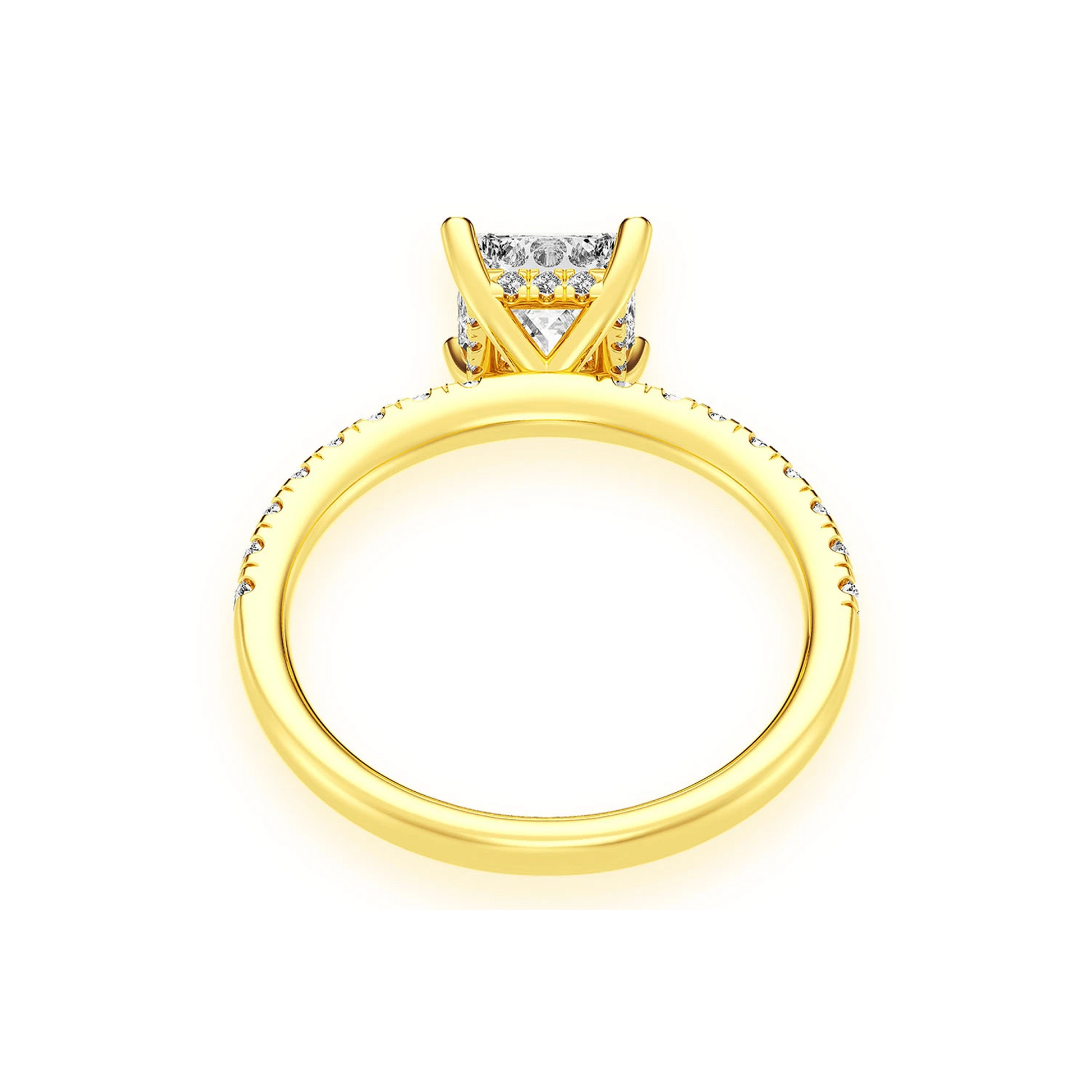 1ct Princess Cut Under Halo Diamond Ring in 14K yellow gold, alternate view