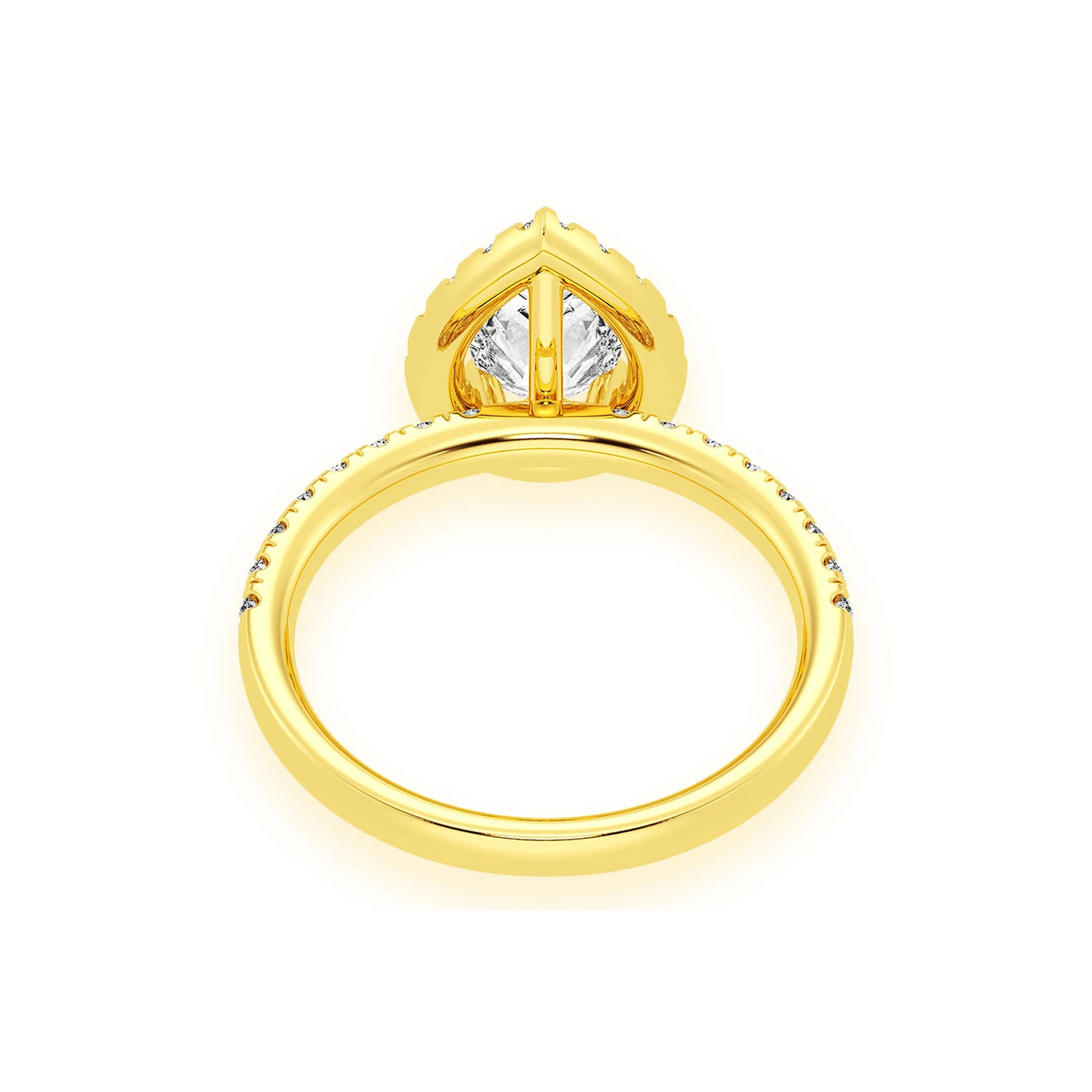 Pear Scallop Halo One Row Diamond Ring in 14K yellow gold, alternate view