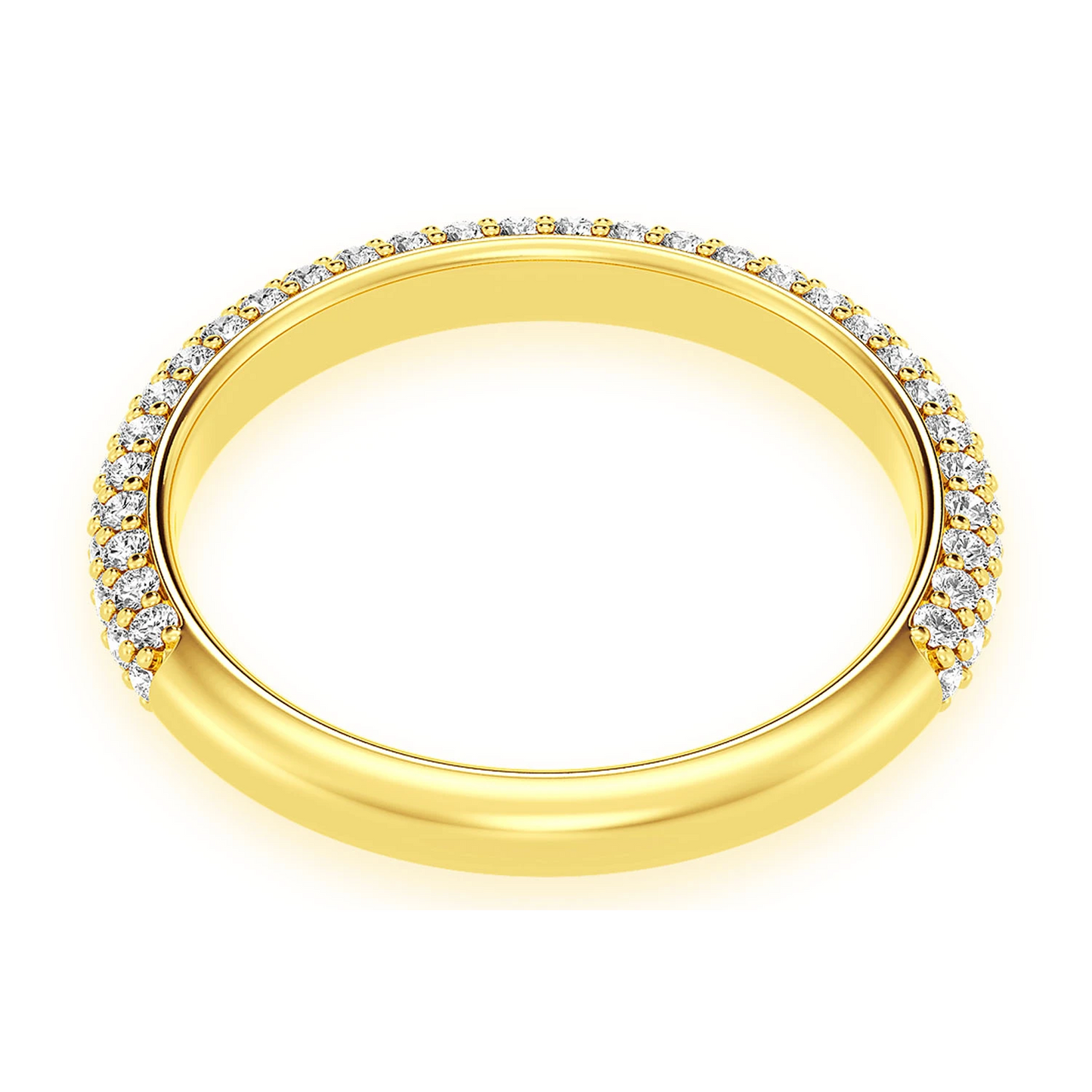 Thin Three Row Pavé Diamond Ring in 14K yellow gold, alternate view