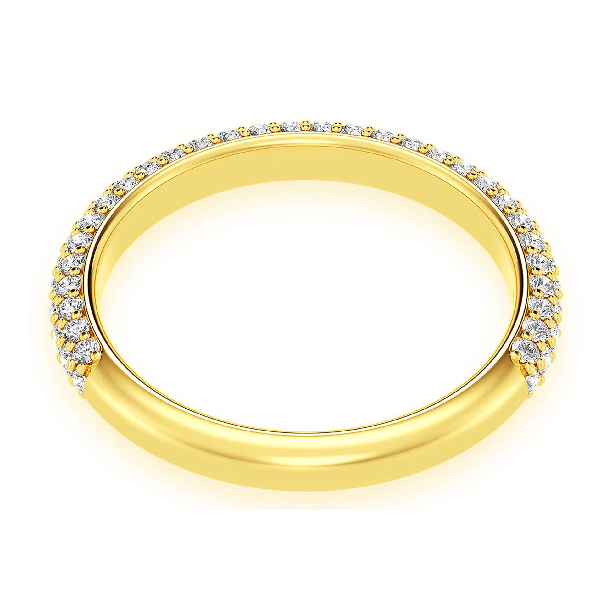 Thin Three Row Pavé Diamond Ring in 14K yellow gold, alternate view