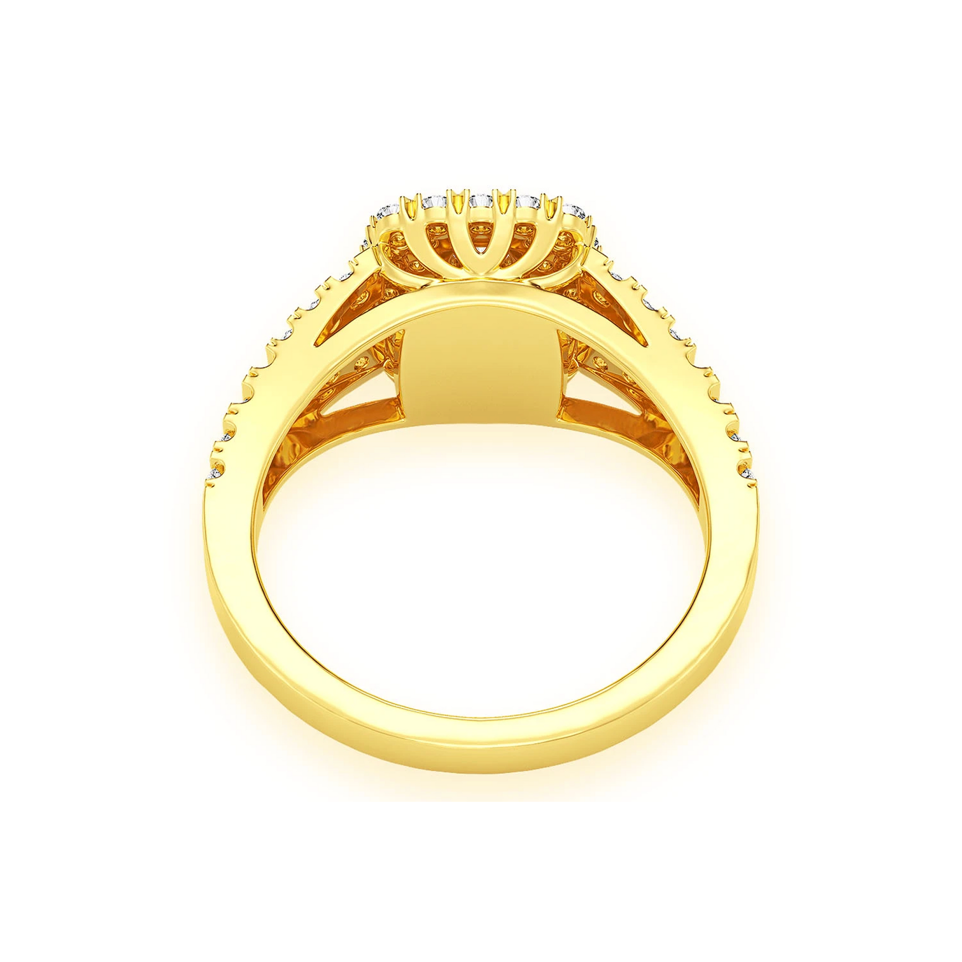 Cushion Double Halo Split Shank Ring in 14K yellow gold, alternate view