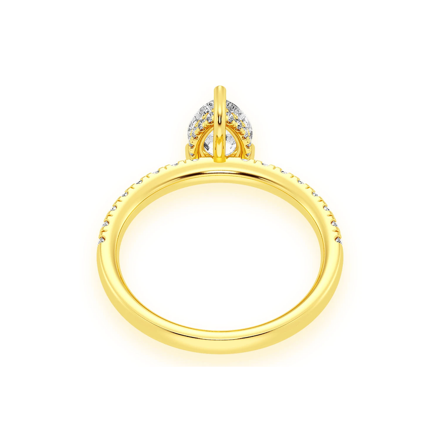 Pear Solitaire One Row Under Halo Ring in 14K yellow gold, alternate view