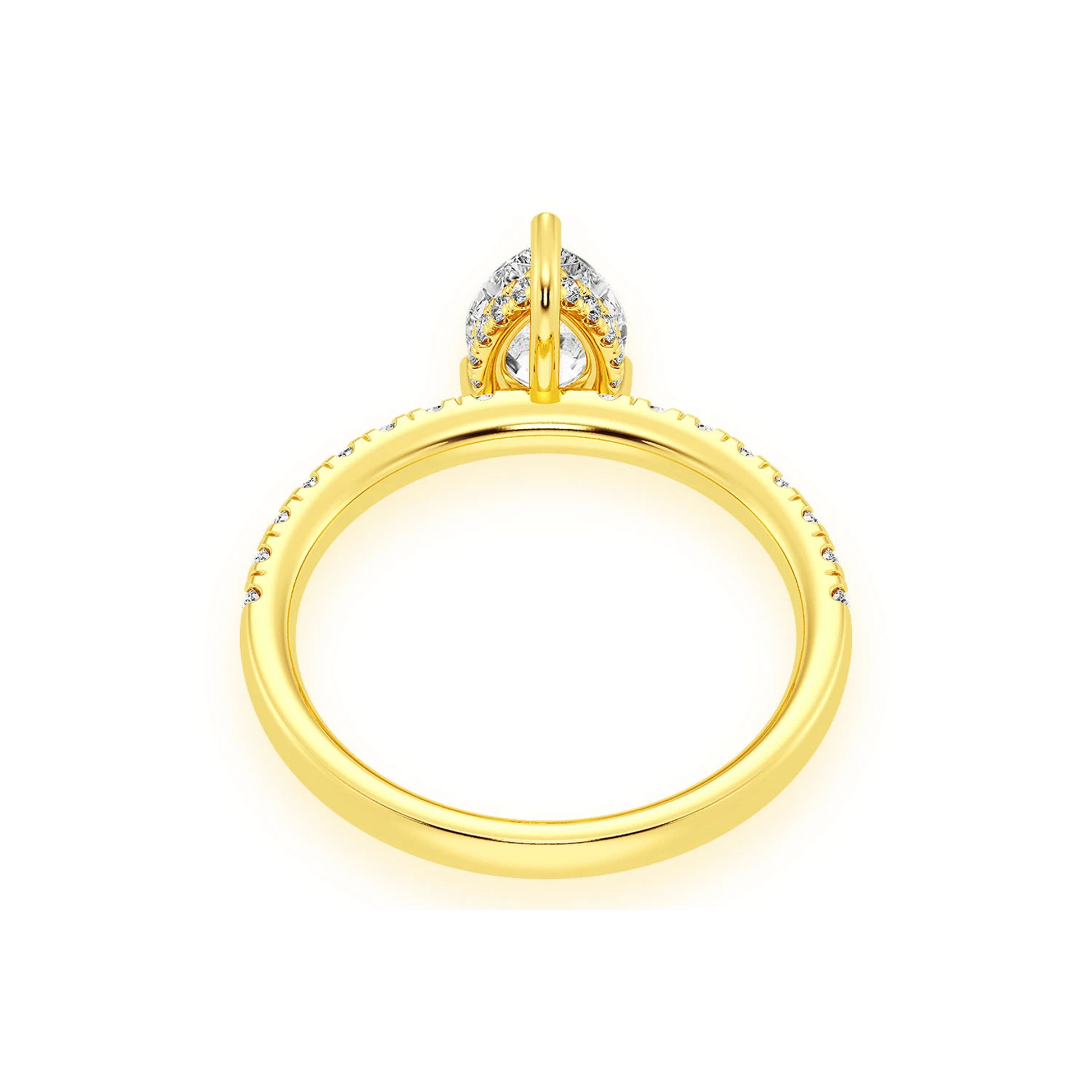Pear Solitaire One Row Under Halo Ring in 14K yellow gold, alternate view