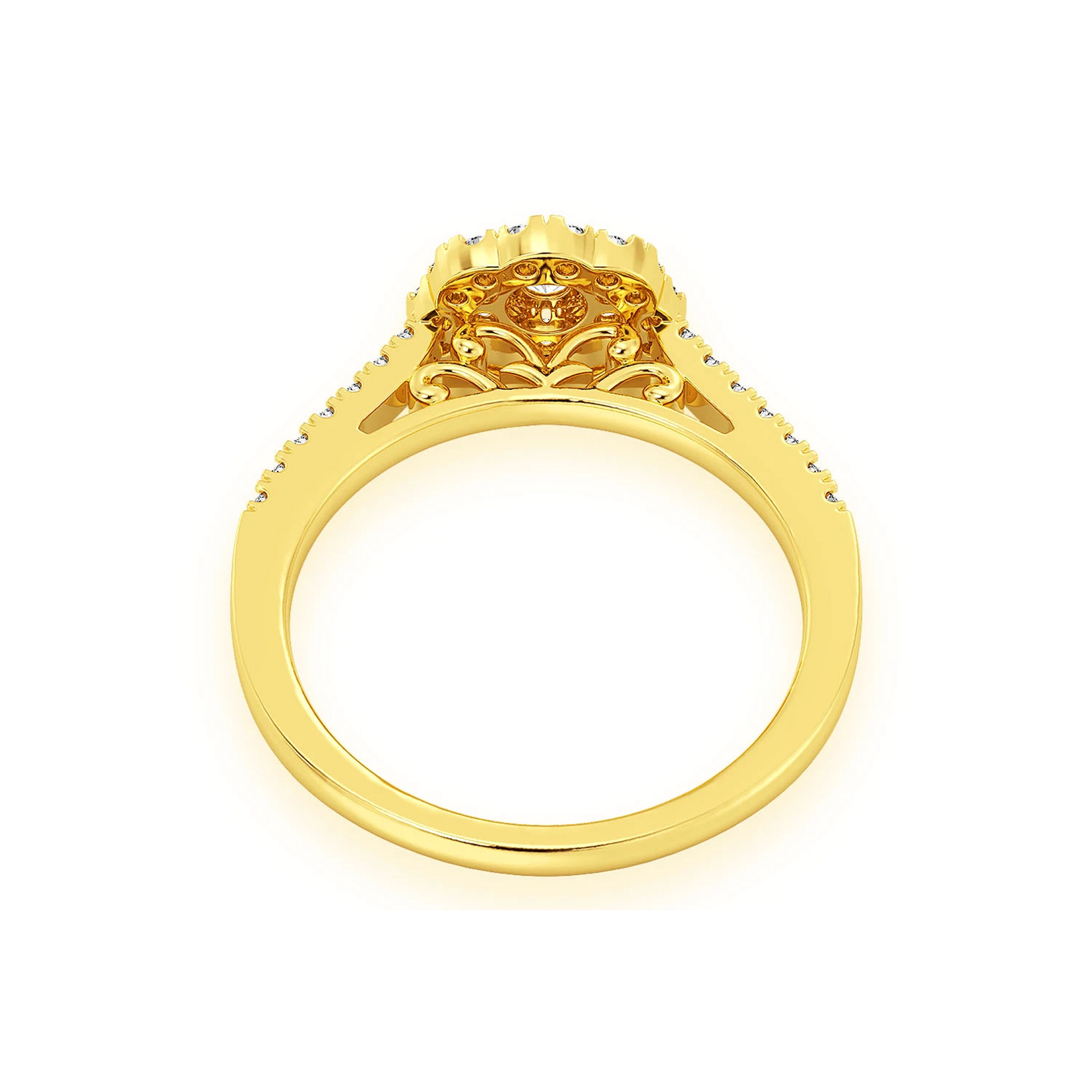 Single Band Floral Diamond Engagement Ring in 14K yellow gold, detail view