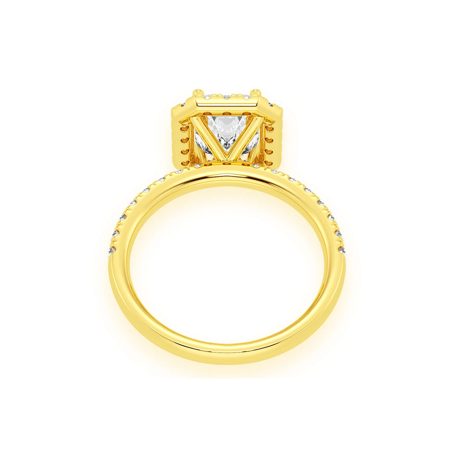 1ct Emerald Cut Scallop Halo Diamond Engagement Ring in 14K yellow gold, alternate view