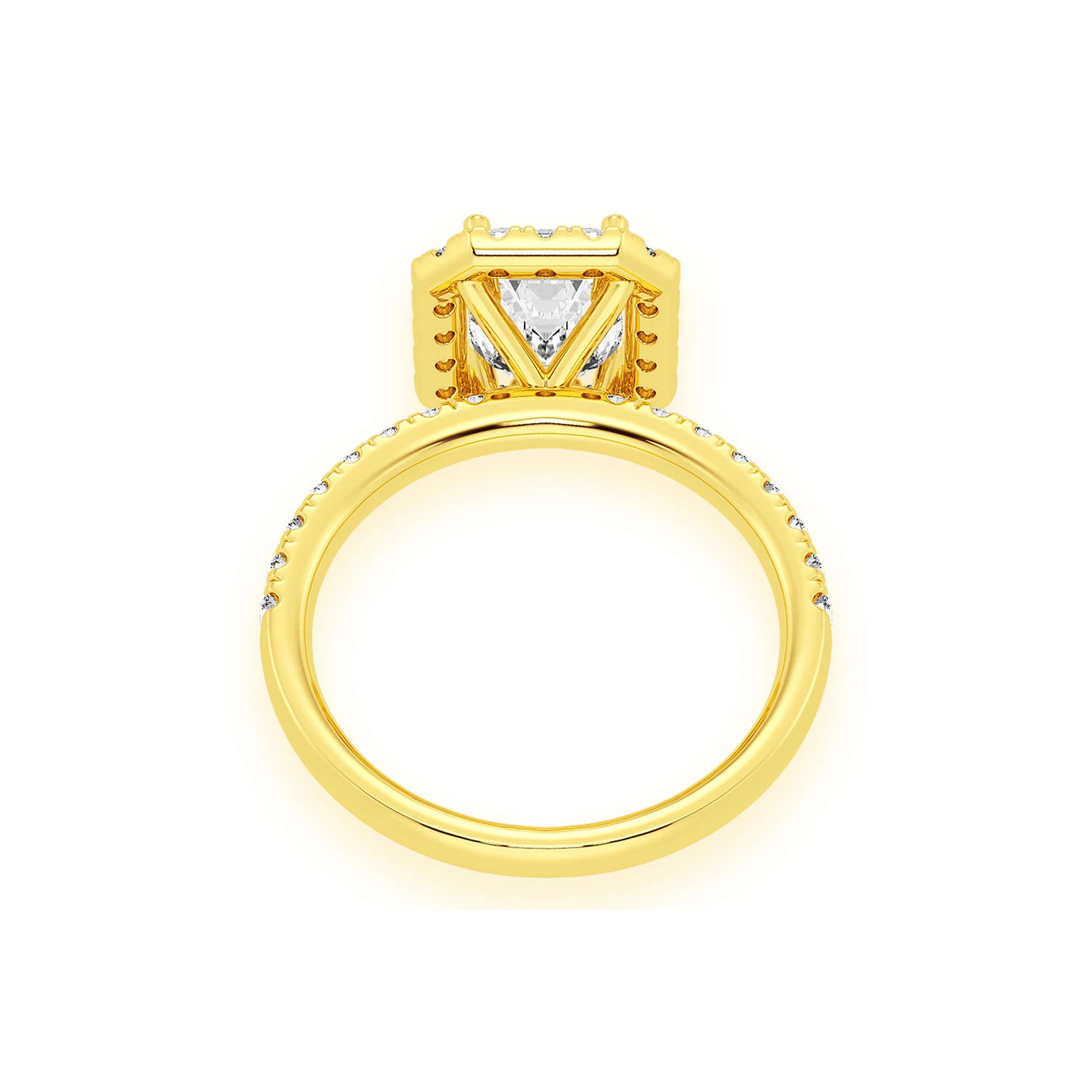 1ct Emerald Cut Scallop Halo Diamond Engagement Ring in 14K yellow gold, alternate view