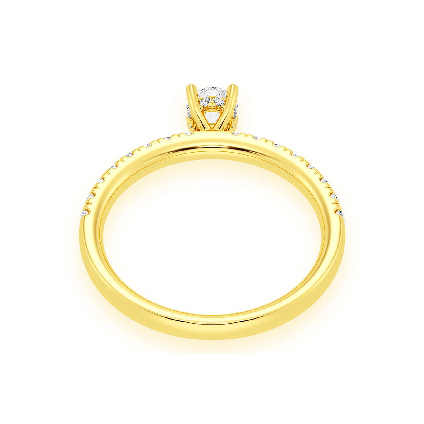 Classic One Row Under Halo Diamond Ring in 14K yellow gold, alternate view