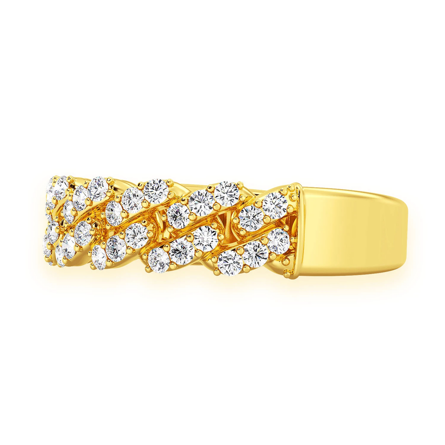 Iced Out Cuban Ring in 14K yellow gold, 7.5mm | 0.55ctw, detail view