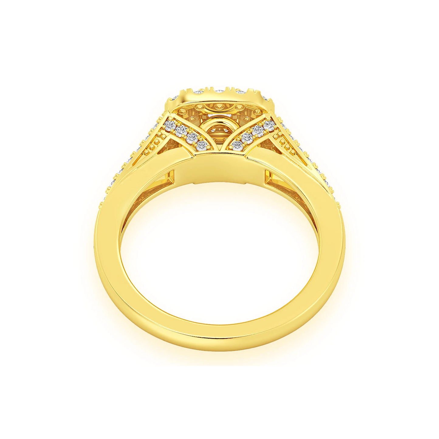 Cushion Double Halo Diamond Ring in 14K yellow gold, alternate view
