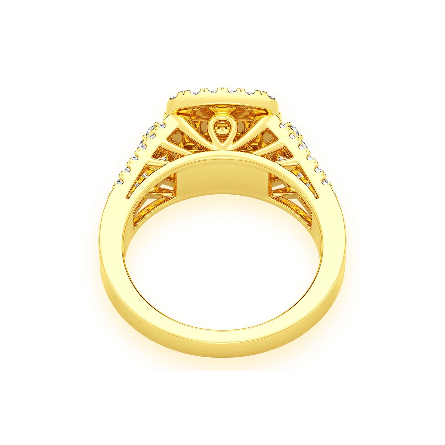 Princess Cut Double Halo Ring in 14K yellow gold, alternate view